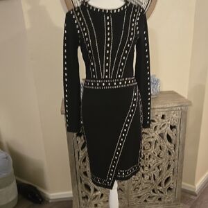 Elegant Black Studded Dress NWOT
